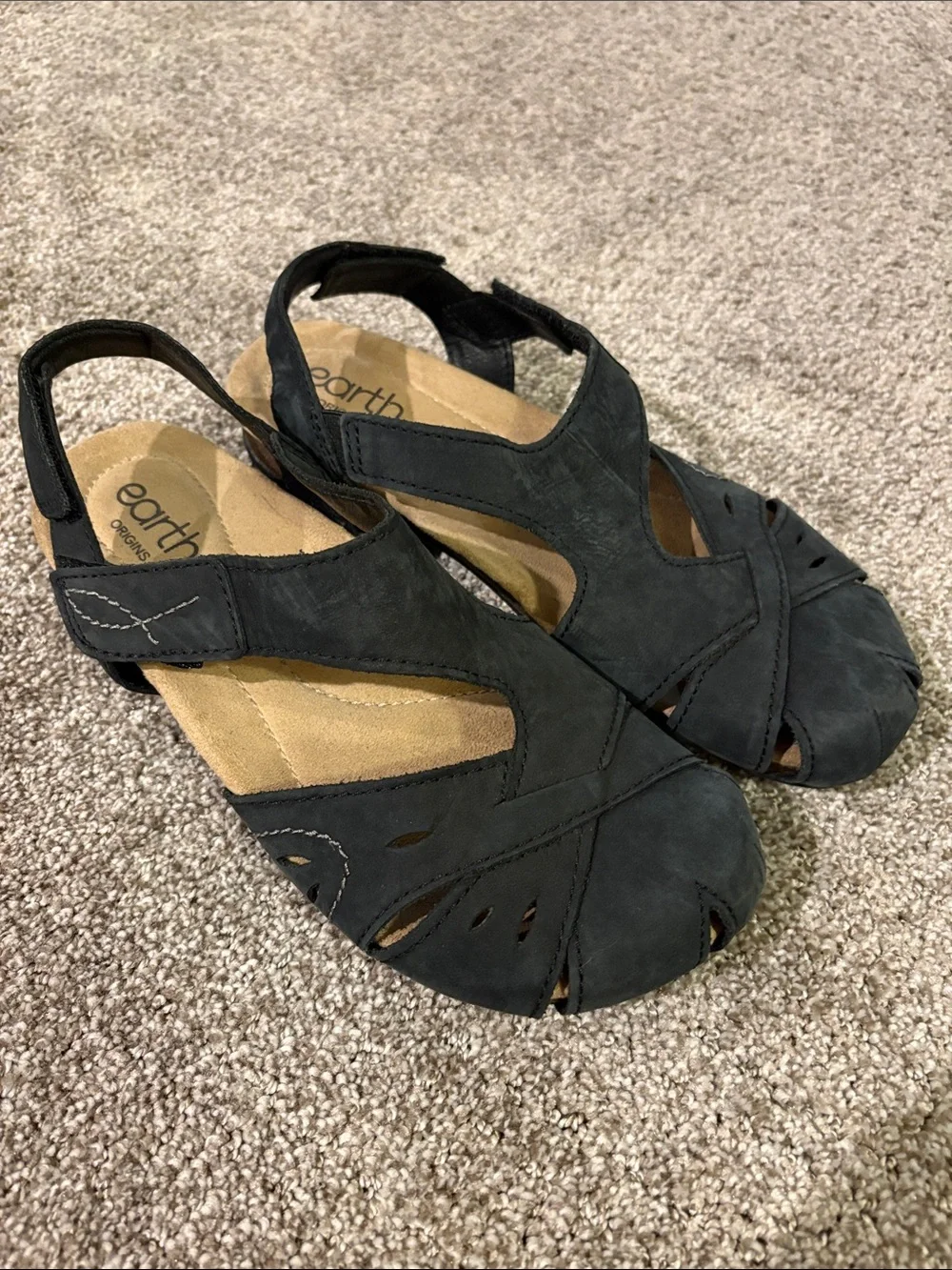 Earth Origins Black Cutout Slingback Wedge Sandals